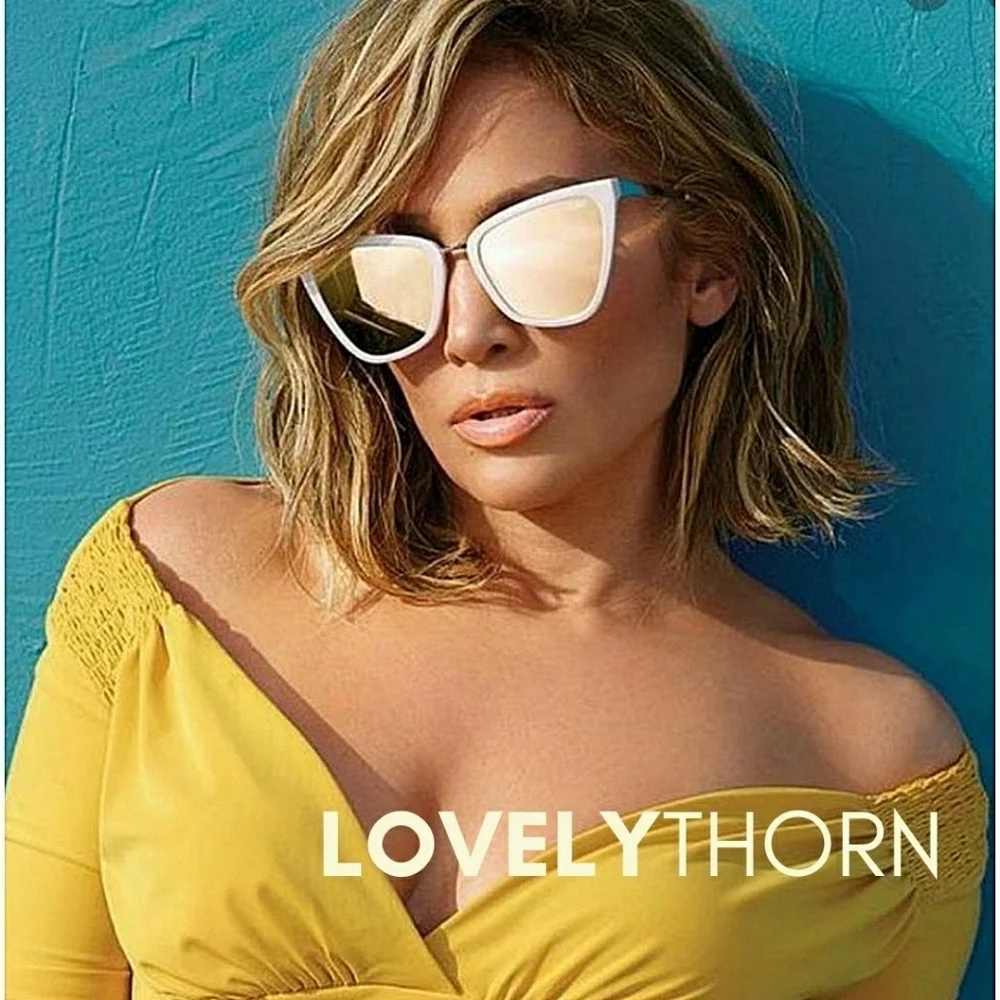 QUAY // ltd ed jlo collaboration white rose gold mirror lens ivory frame cateyes